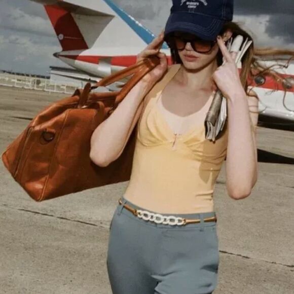 Zara Women's Bodysuit Sleeveless w/ Metal Detail Size S buttery yellow NWT - Picture 4 of 13